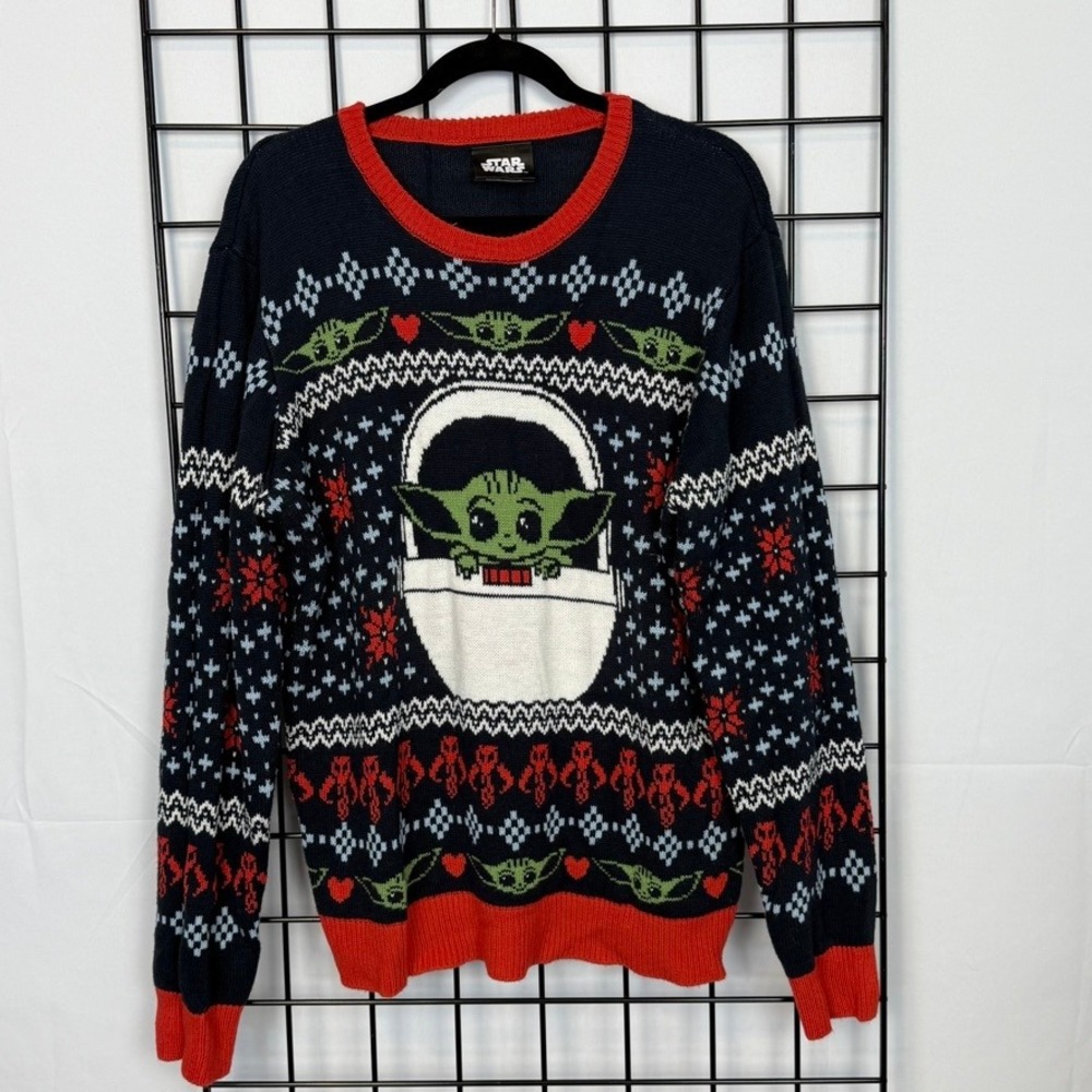 Star Wars Mandalorian Grogu The Child Christmas Sweater‎ Mens XL Black Geeknet
